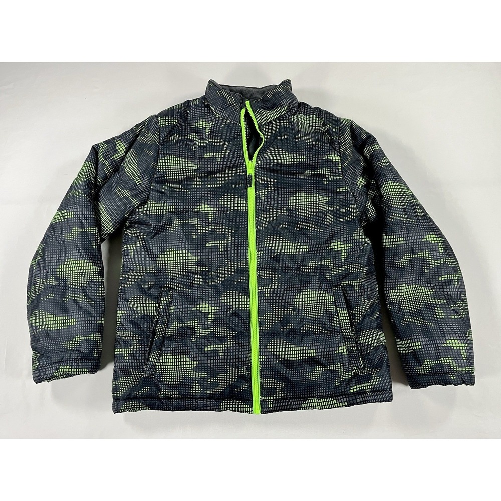 Swiss Tech Boy's 2XL 18 Neon Green Gray Camo Puffer Winter Jacket Coat Gorpcore